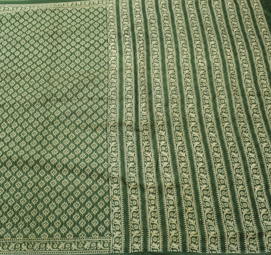 Sushila Vintage Henna Green Indian Saree 100% Pure Cotton Printed Craft Fabric