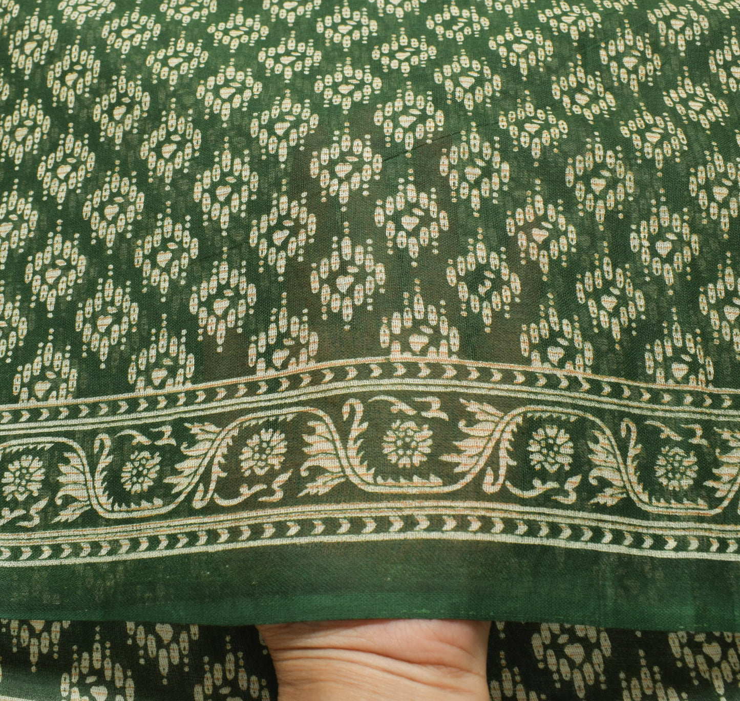 Sushila Vintage Henna Green Indian Saree 100% Pure Cotton Printed Craft Fabric