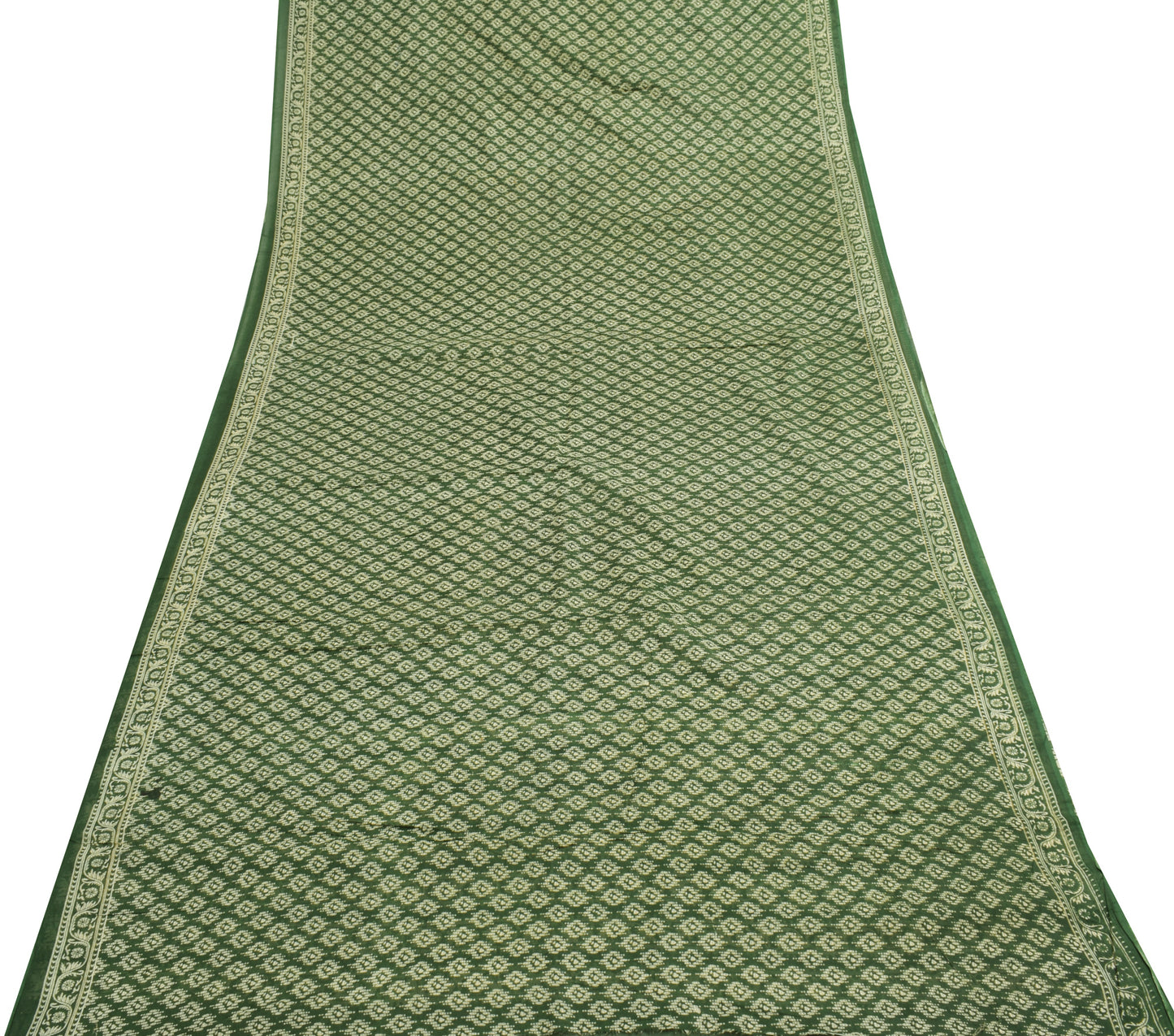 Sushila Vintage Henna Green Indian Saree 100% Pure Cotton Printed Craft Fabric