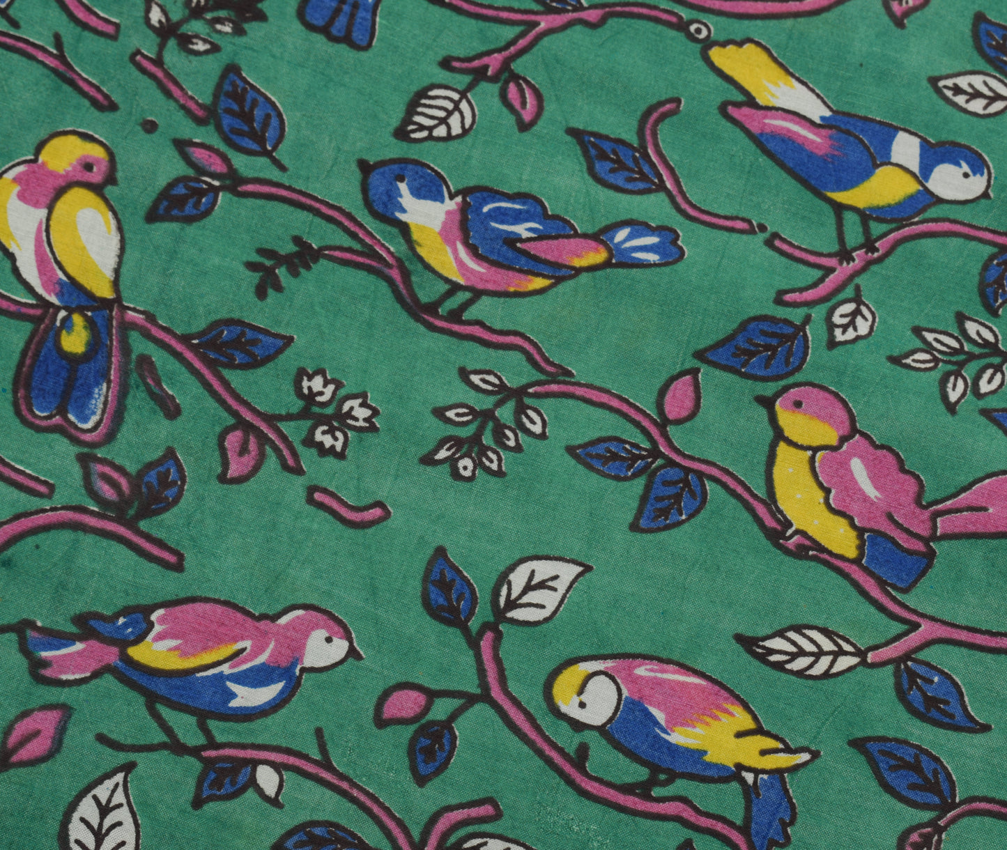 Sushila Vintage Green Saree 100% Pure Cotton Kalamkari Printed Soft Craft Fabric