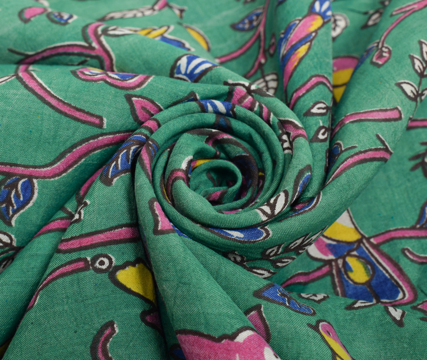 Sushila Vintage Green Saree 100% Pure Cotton Kalamkari Printed Soft Craft Fabric