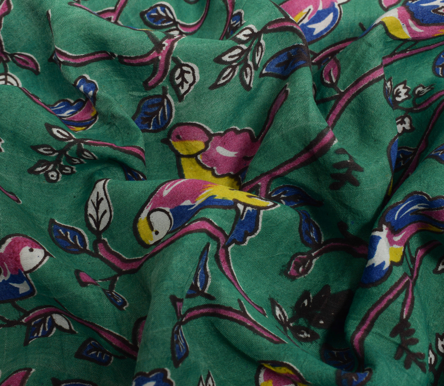 Sushila Vintage Green Saree 100% Pure Cotton Kalamkari Printed Soft Craft Fabric