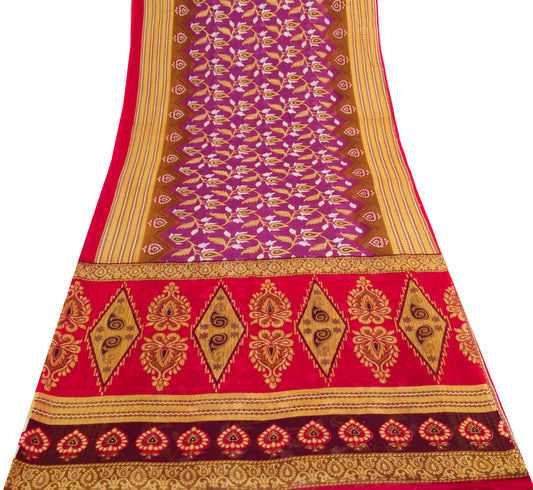 Sushila Vintage Purple  Saree 100% Pure Cotton Printed Paisley Soft Craft Fabric
