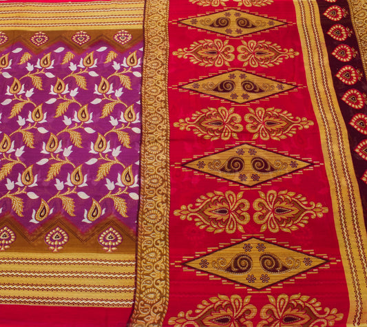 Sushila Vintage Purple  Saree 100% Pure Cotton Printed Paisley Soft Craft Fabric