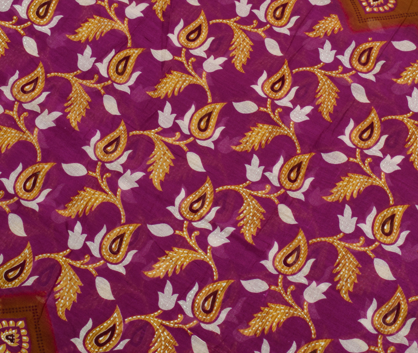 Sushila Vintage Purple  Saree 100% Pure Cotton Printed Paisley Soft Craft Fabric