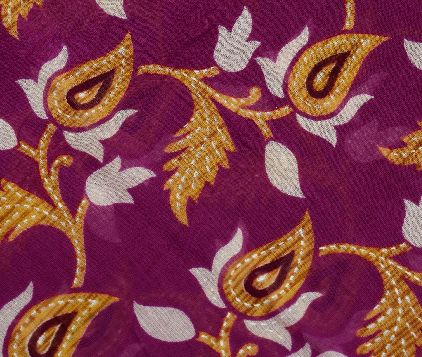 Sushila Vintage Purple  Saree 100% Pure Cotton Printed Paisley Soft Craft Fabric