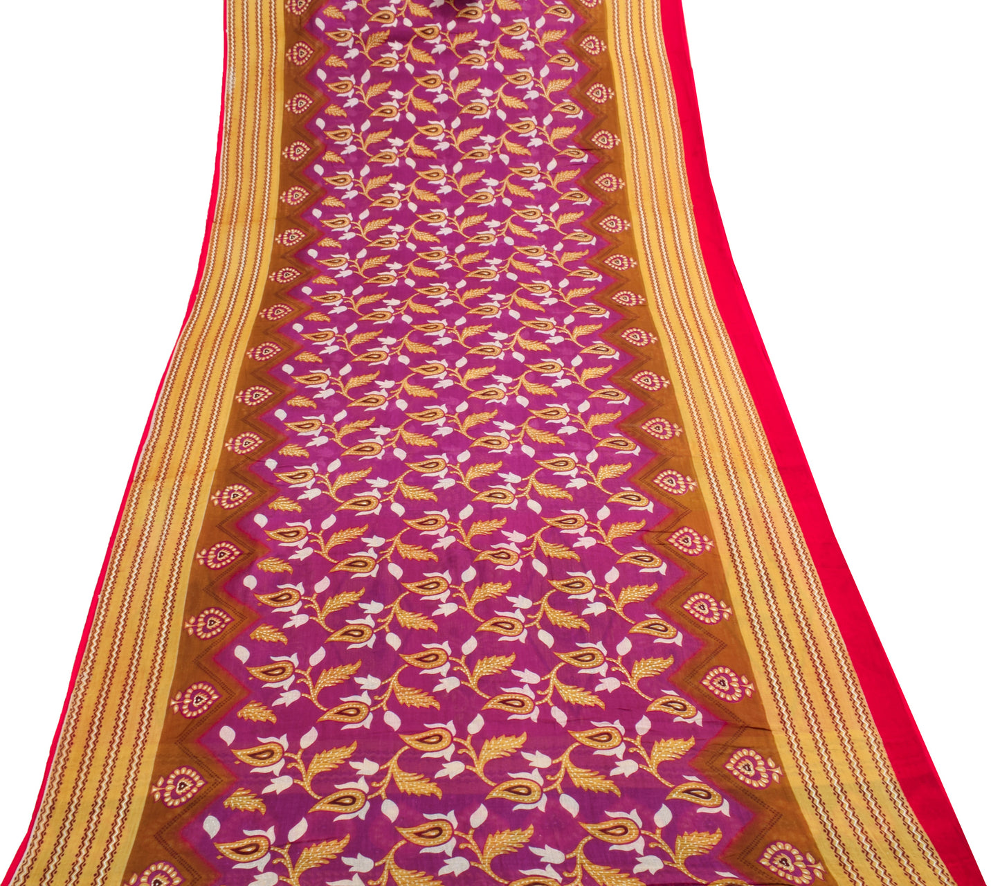 Sushila Vintage Purple  Saree 100% Pure Cotton Printed Paisley Soft Craft Fabric