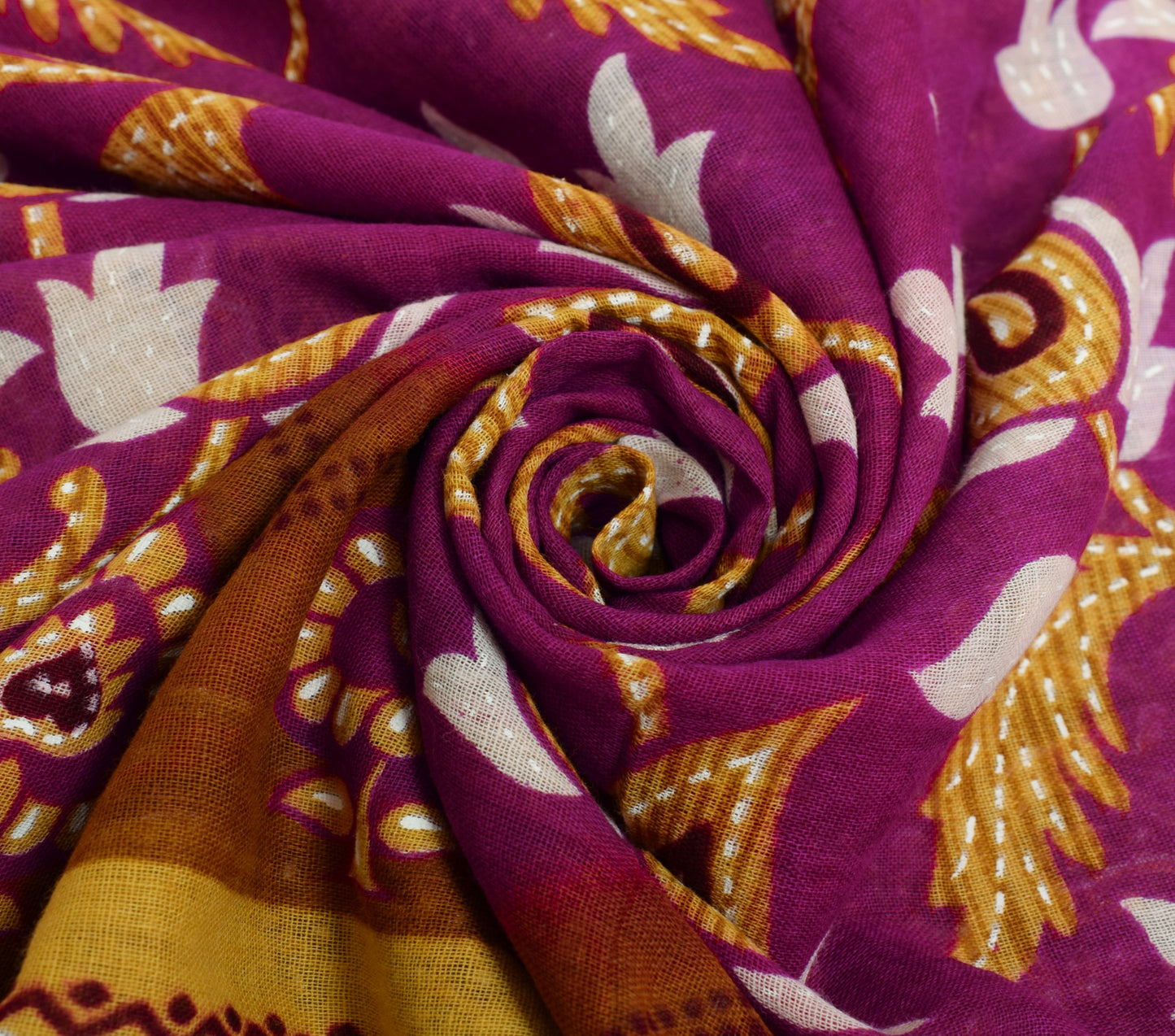 Sushila Vintage Purple  Saree 100% Pure Cotton Printed Paisley Soft Craft Fabric