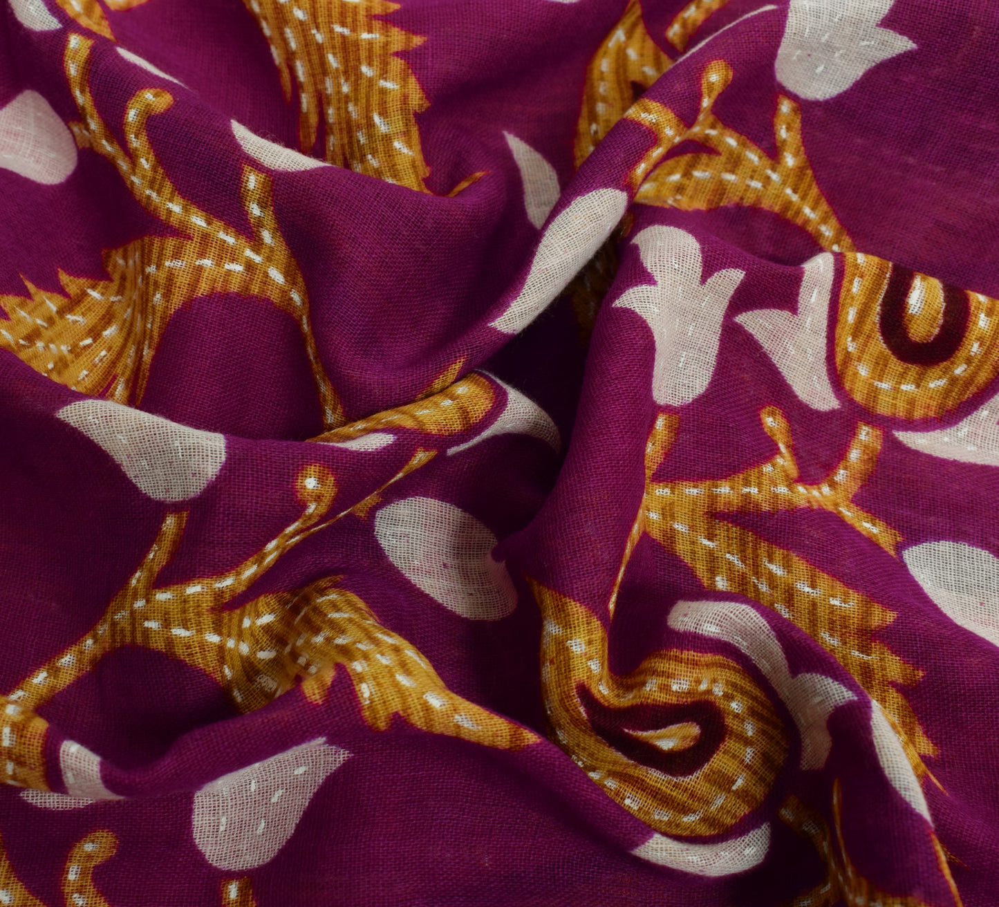 Sushila Vintage Purple  Saree 100% Pure Cotton Printed Paisley Soft Craft Fabric