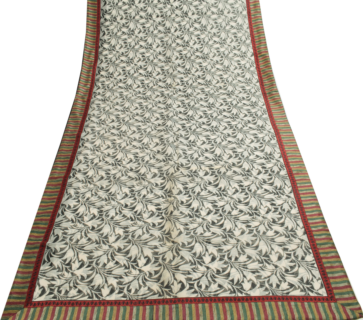 Sushila Vintage Black Indian Saree 100% Pure Cotton Printed Floral Craft Fabric