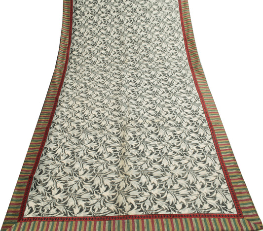 Sushila Vintage Black Indian Saree 100% Pure Cotton Printed Floral Craft Fabric