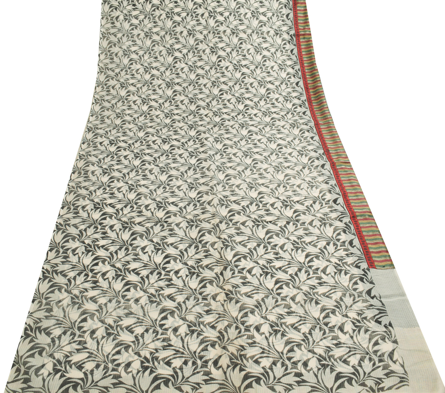 Sushila Vintage Black Indian Saree 100% Pure Cotton Printed Floral Craft Fabric