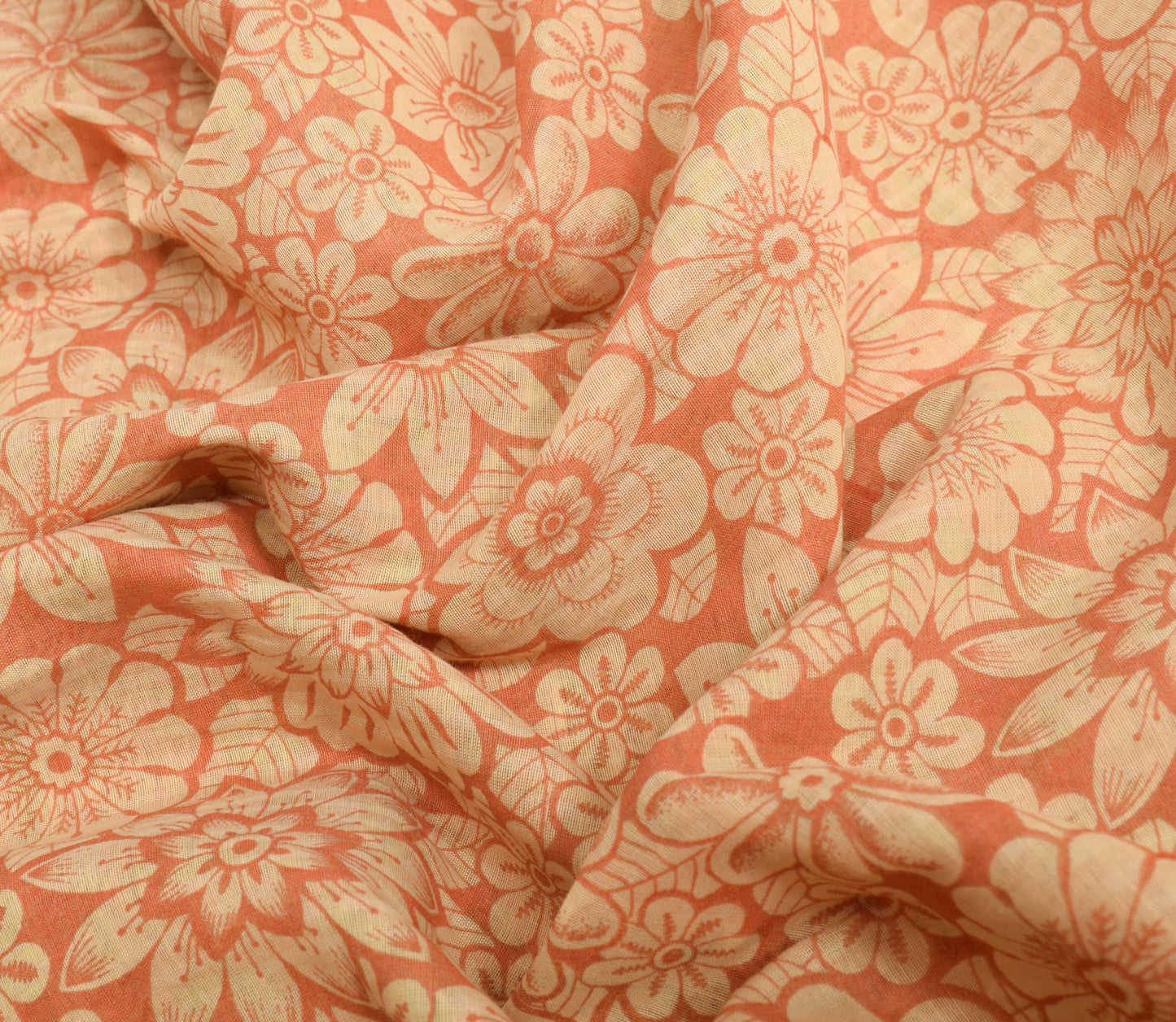 Sushila Vintage Peach Floral Indian Saree Blend Cotton Printed 5 YD Craft Fabric