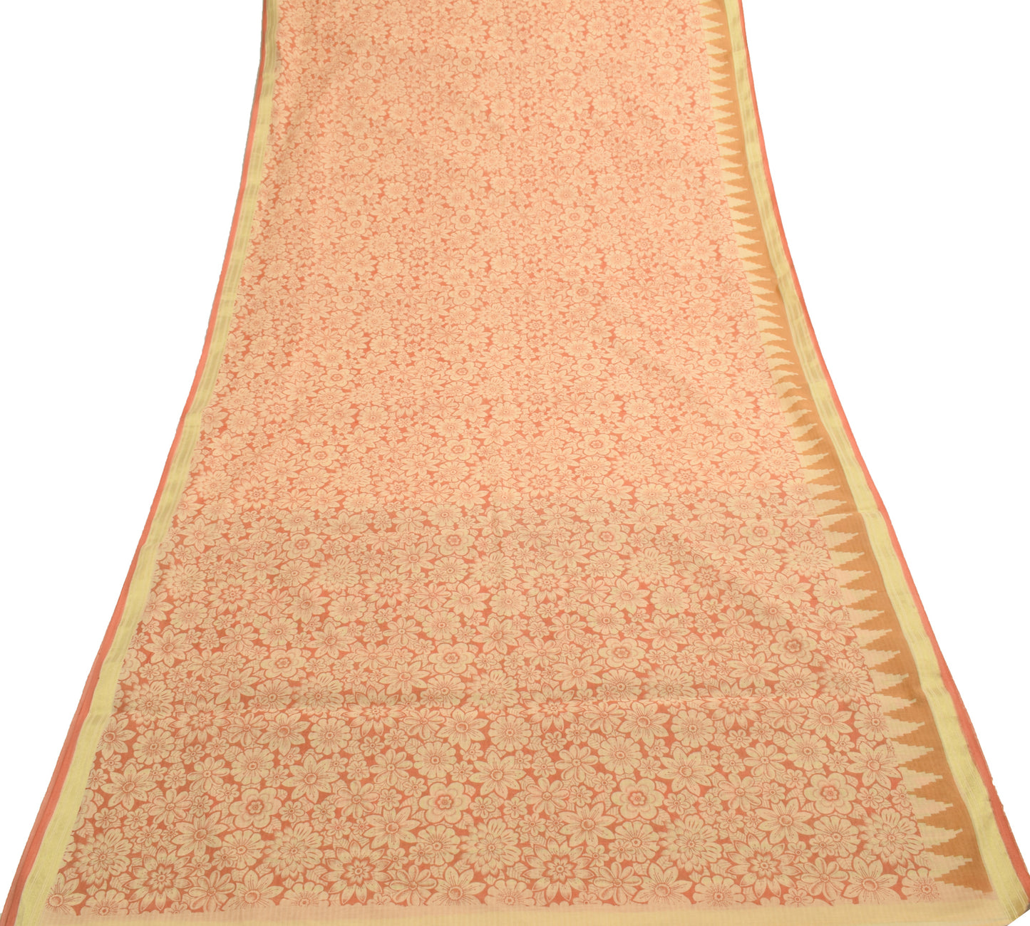 Sushila Vintage Peach Floral Indian Saree Blend Cotton Printed 5 YD Craft Fabric