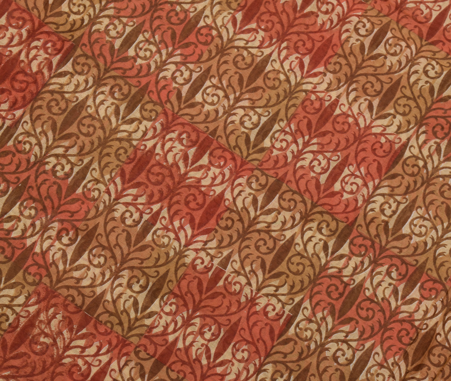 Sushila Vintage Brown Floral Saree 100% Pure Cotton Printed Indian Craft Fabric