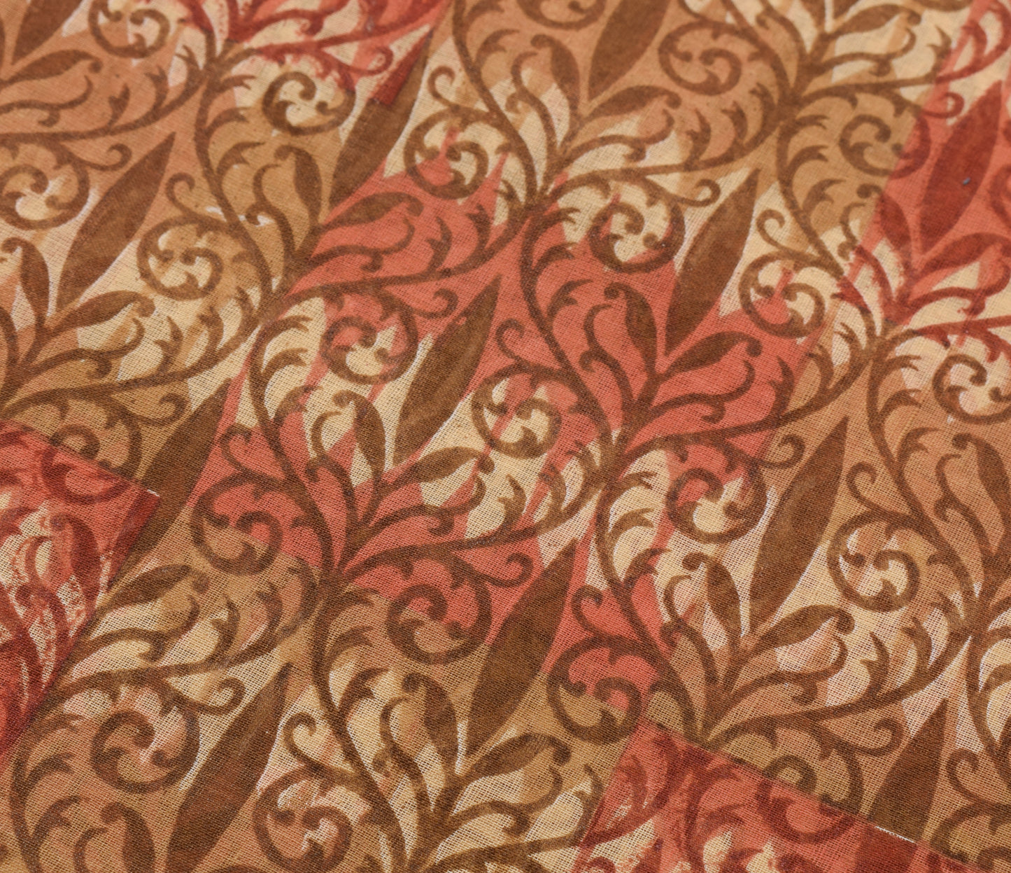 Sushila Vintage Brown Floral Saree 100% Pure Cotton Printed Indian Craft Fabric