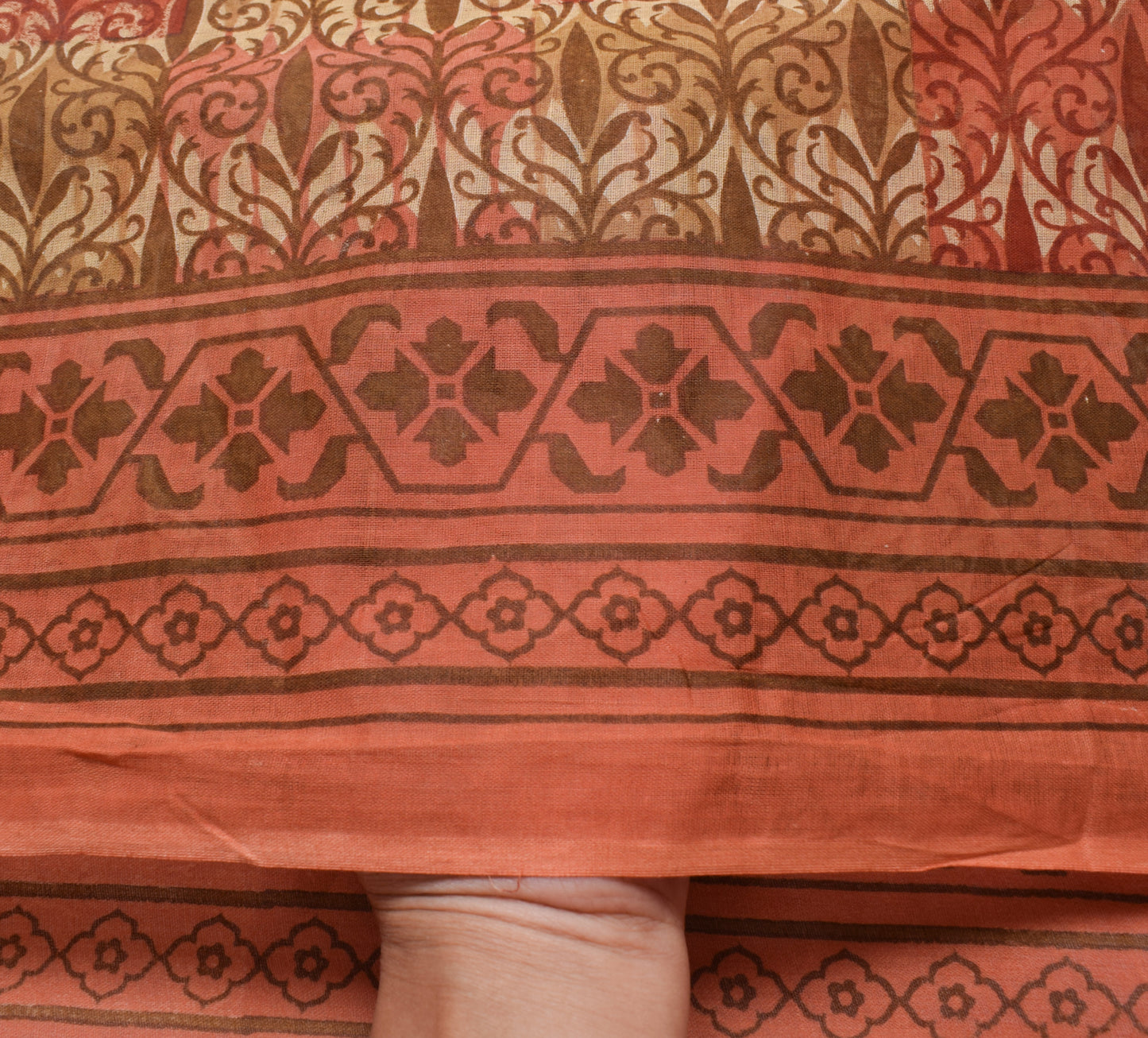 Sushila Vintage Brown Floral Saree 100% Pure Cotton Printed Indian Craft Fabric