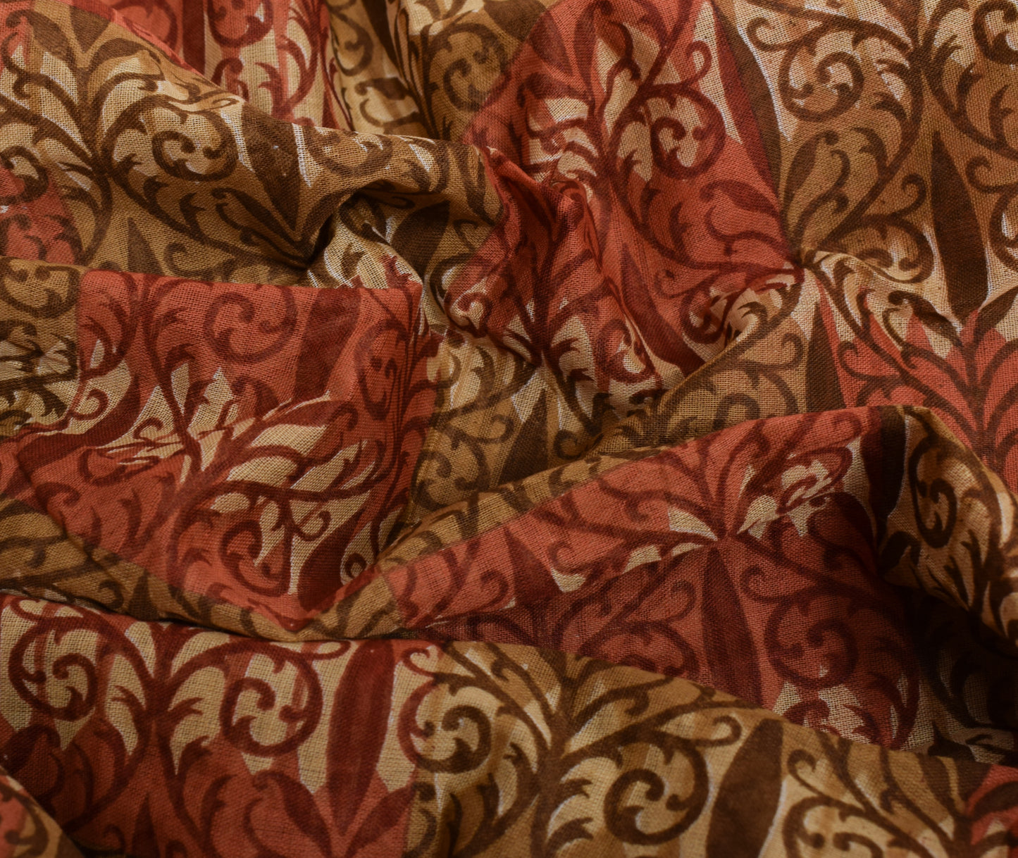 Sushila Vintage Brown Floral Saree 100% Pure Cotton Printed Indian Craft Fabric