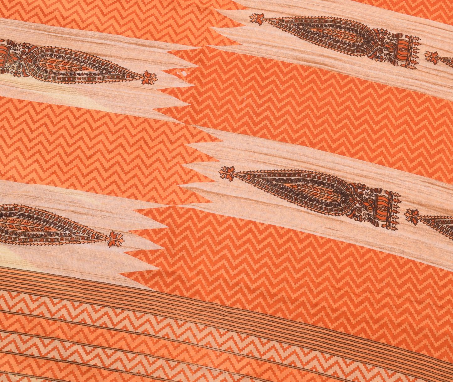 Sushila Vintage Indian Saree 100% Pure Cotton Printed Zig-Zag Soft Craft Fabric