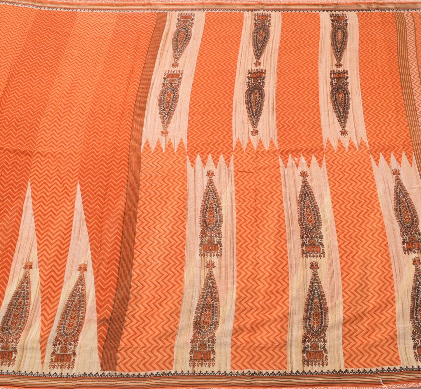 Sushila Vintage Indian Saree 100% Pure Cotton Printed Zig-Zag Soft Craft Fabric