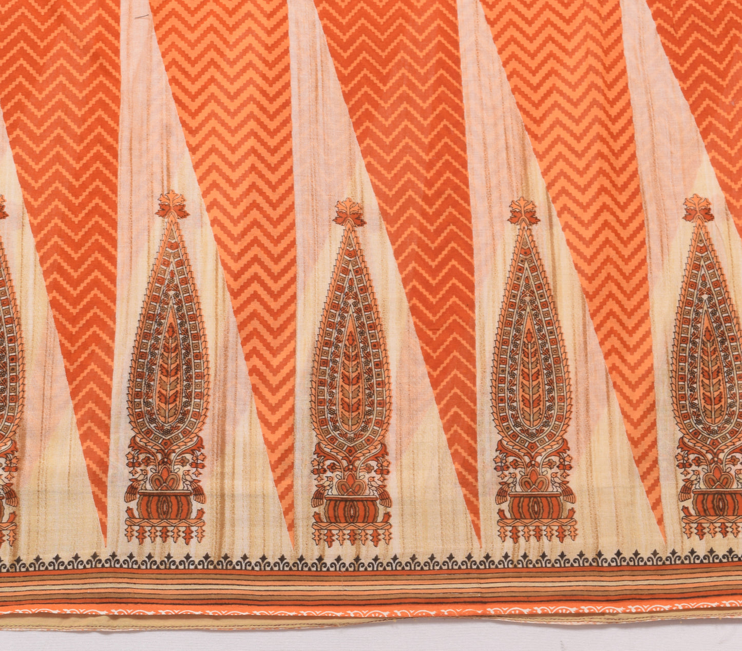 Sushila Vintage Indian Saree 100% Pure Cotton Printed Zig-Zag Soft Craft Fabric