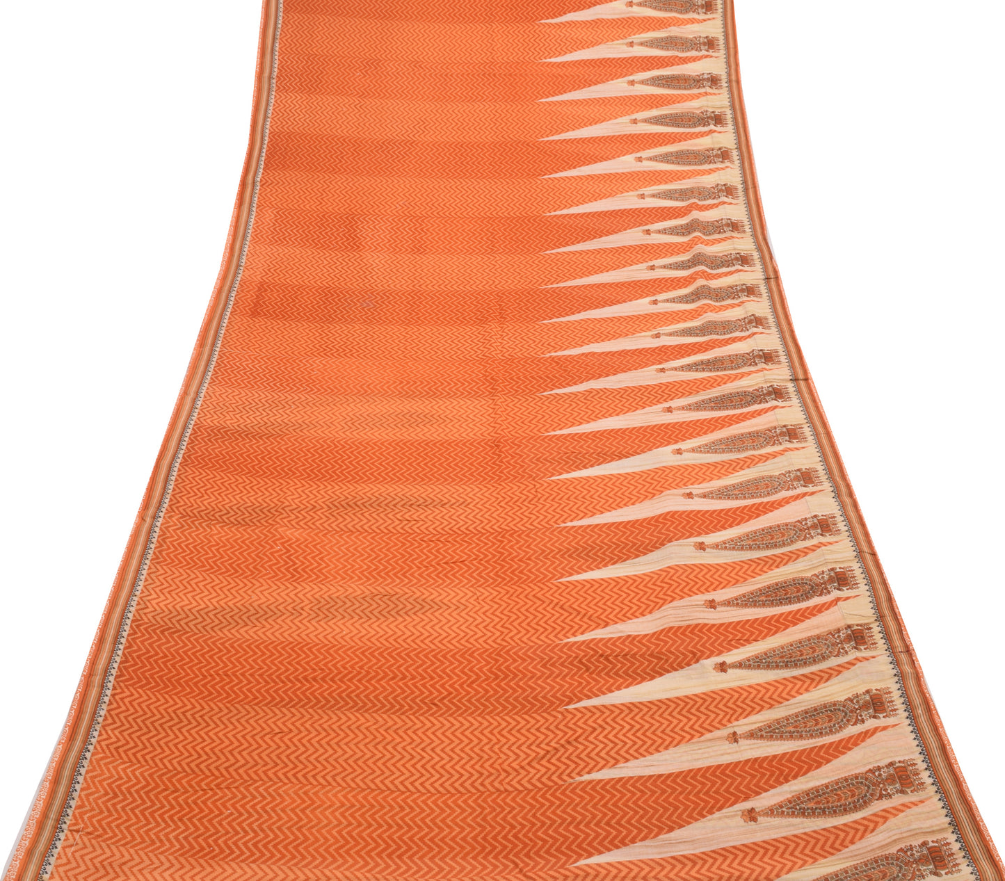 Sushila Vintage Indian Saree 100% Pure Cotton Printed Zig-Zag Soft Craft Fabric