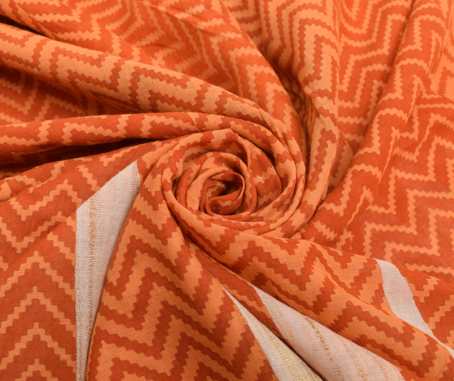 Sushila Vintage Indian Saree 100% Pure Cotton Printed Zig-Zag Soft Craft Fabric