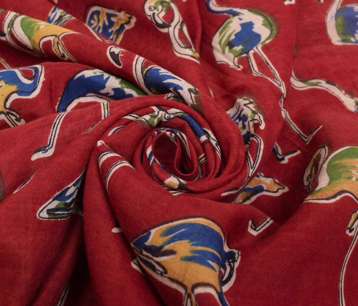 Sushila Vintage Saree 100% Pure Cotton Maroon Kalamkari Printed 5 YD Soft Fabric