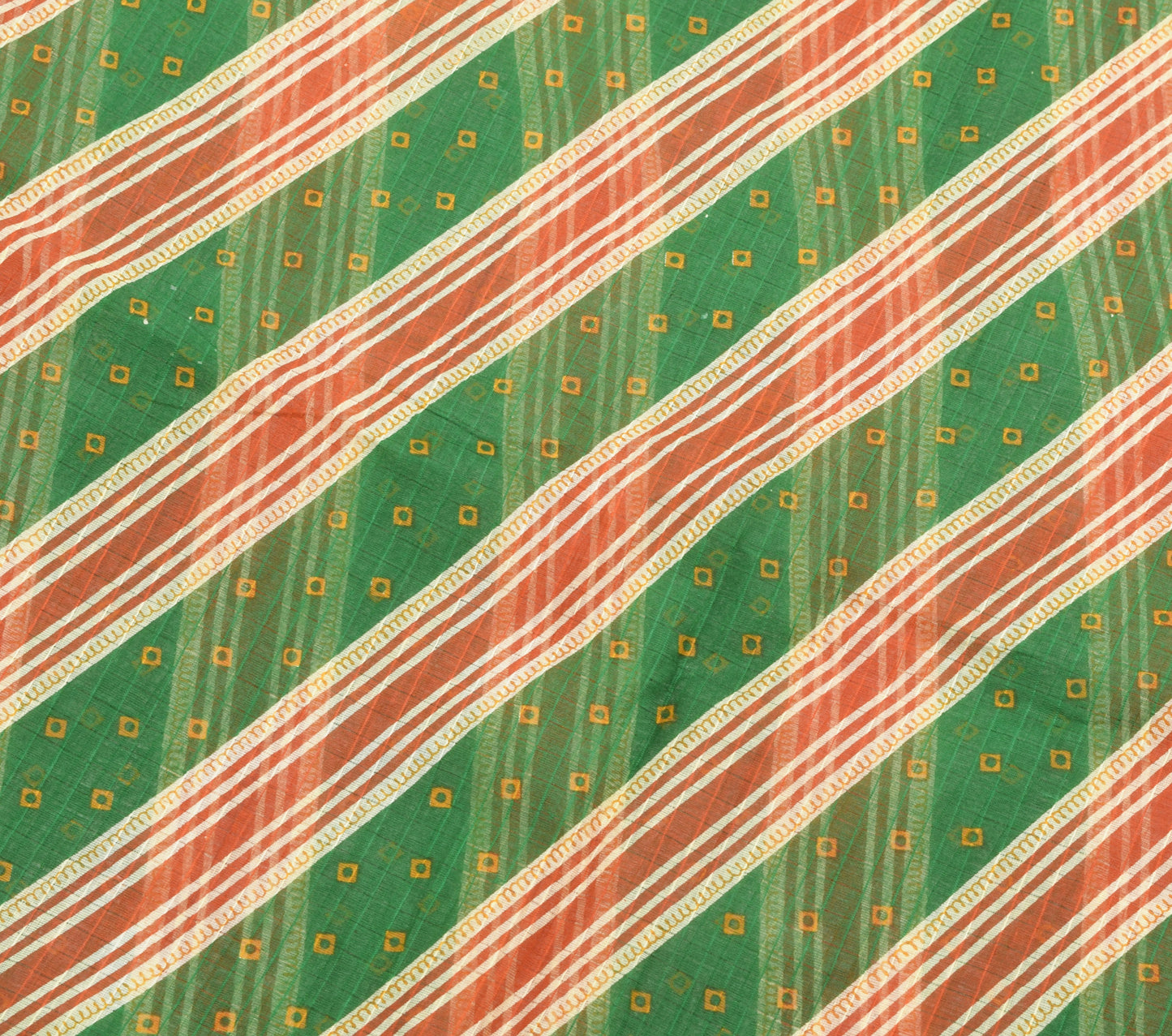 Sushila Vintage Green Indian Saree 100%Pure Cotton Bandhani Printed Craft Fabric