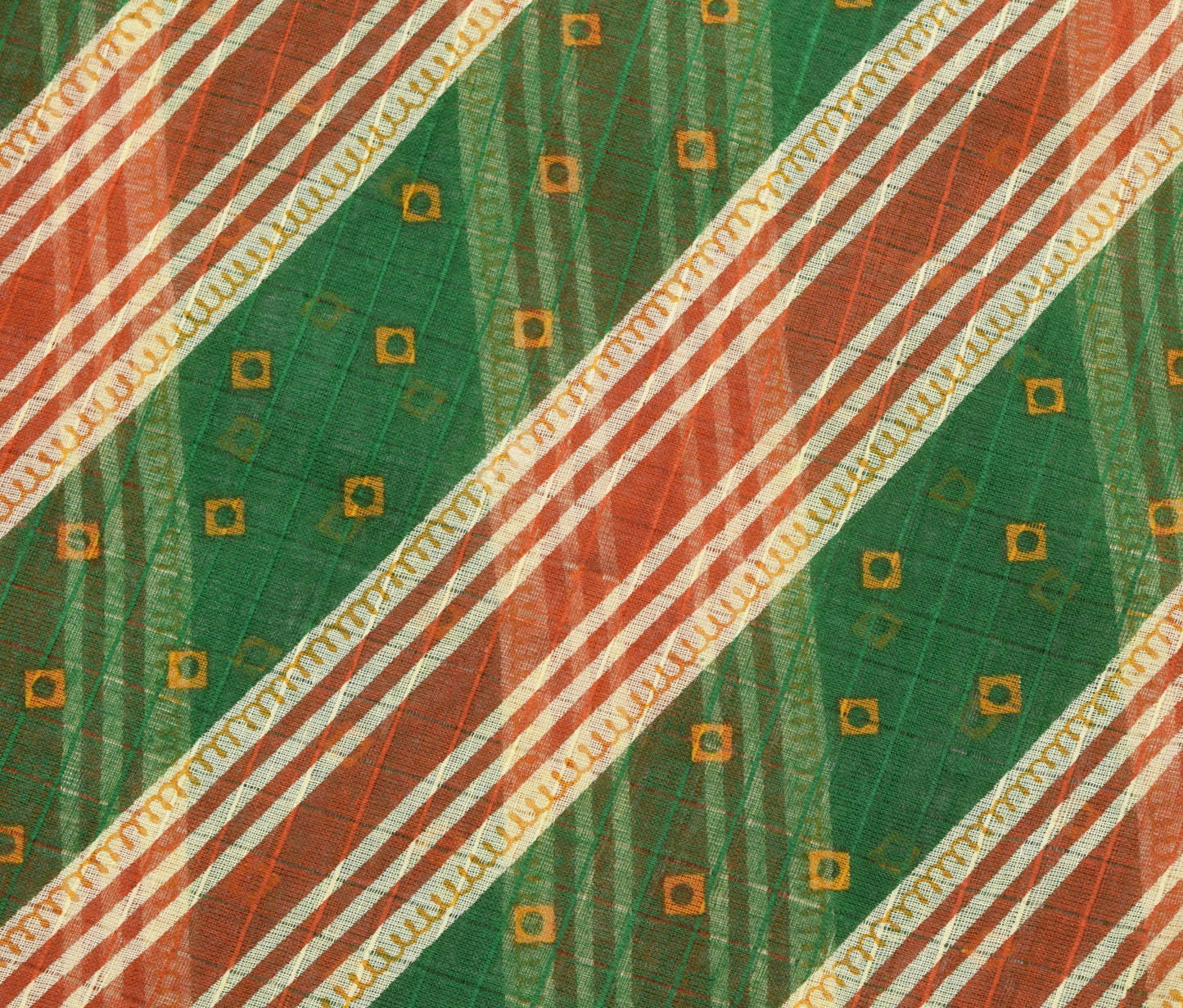 Sushila Vintage Green Indian Saree 100%Pure Cotton Bandhani Printed Craft Fabric