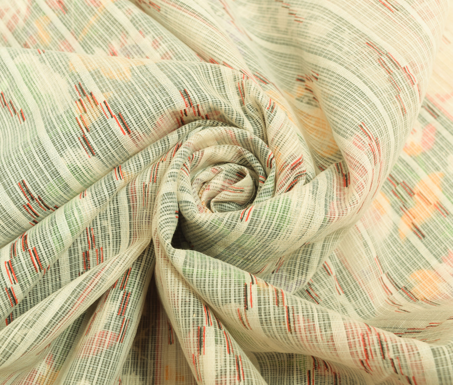 Sushila Vintage Cream Indian Saree Blend Cotton Hand Printed Floral Craft Fabric