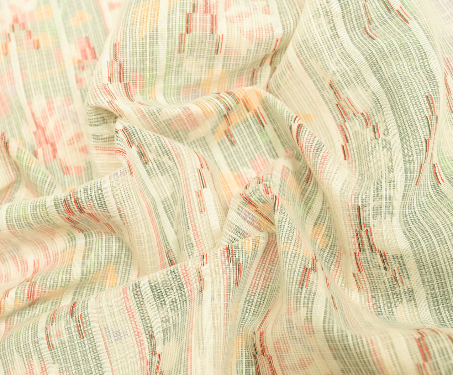 Sushila Vintage Cream Indian Saree Blend Cotton Hand Printed Floral Craft Fabric