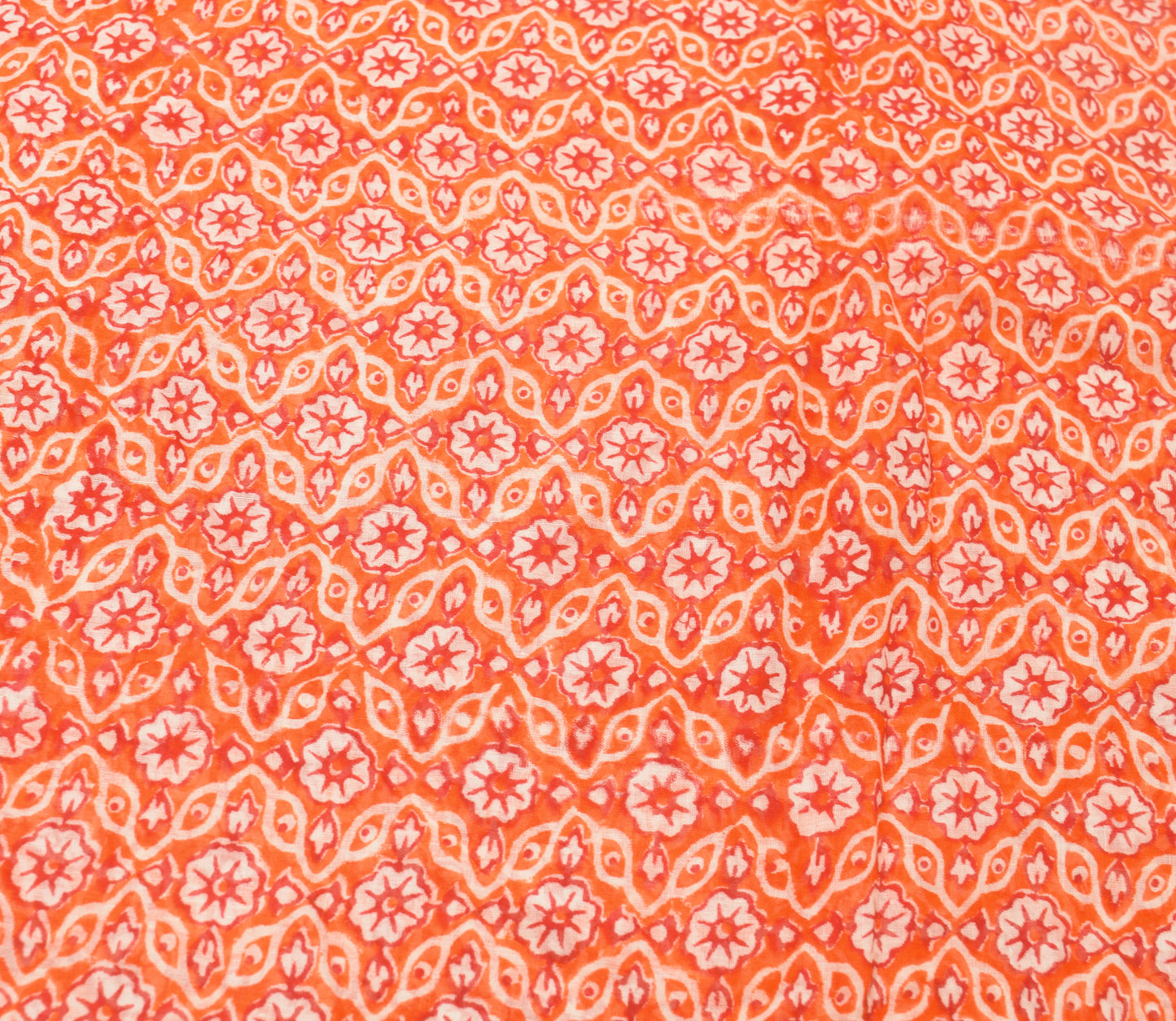 Sushila Vintage Orange Saree 100% Pure Cotton Hand Block Printed Soft Fabric