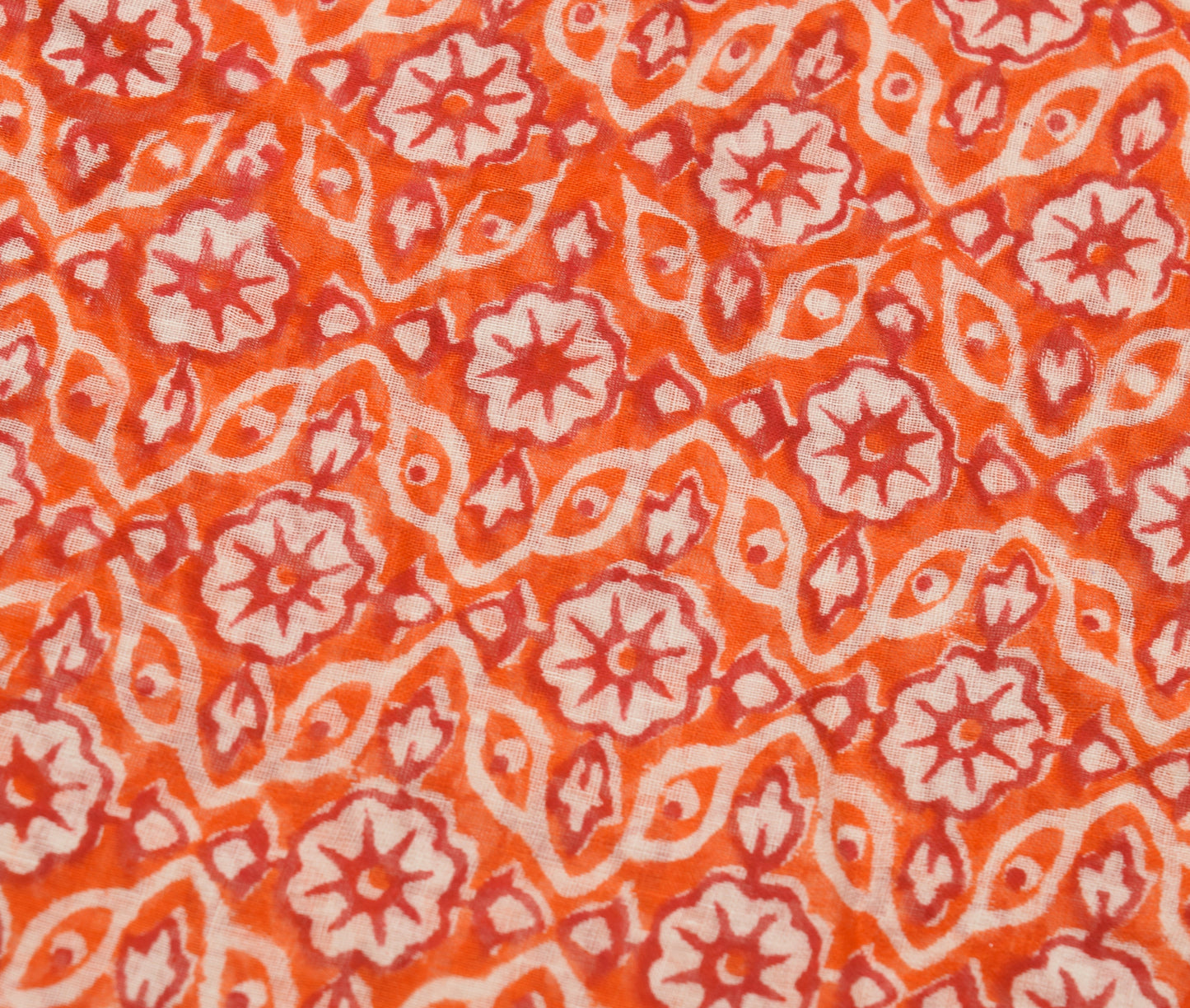 Sushila Vintage Orange Saree 100% Pure Cotton Hand Block Printed Soft Fabric