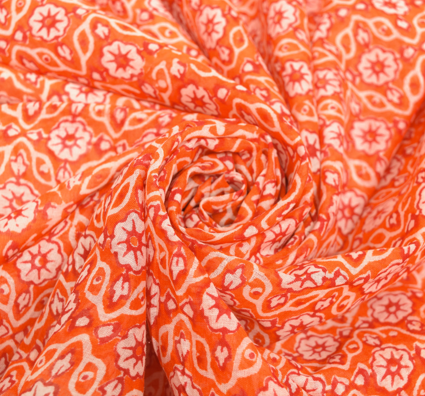 Sushila Vintage Orange Saree 100% Pure Cotton Hand Block Printed Soft Fabric