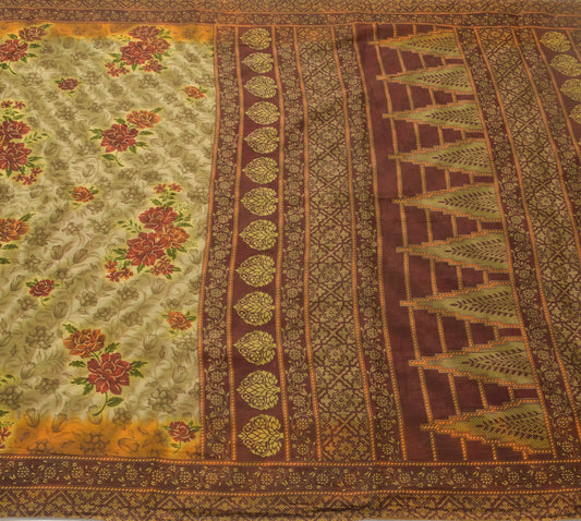 Sushila Vintage Green Floral Indian Saree 100% Pure Cotton Printed Craft Fabric