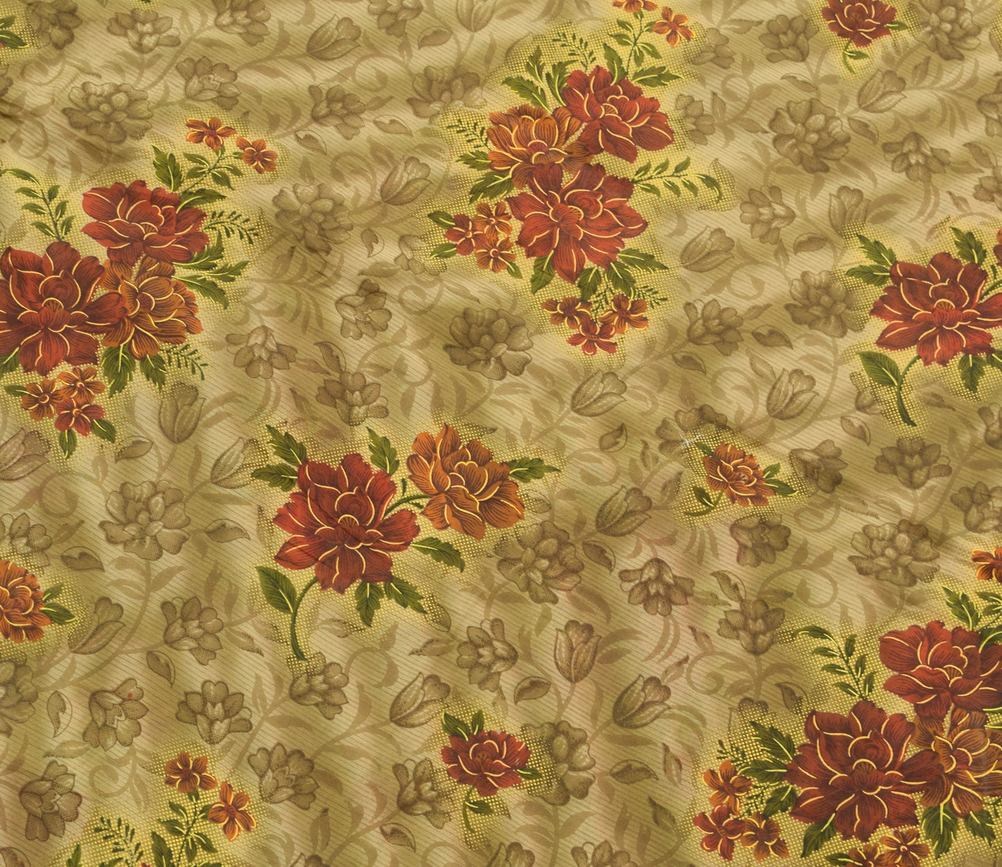 Sushila Vintage Green Floral Indian Saree 100% Pure Cotton Printed Craft Fabric