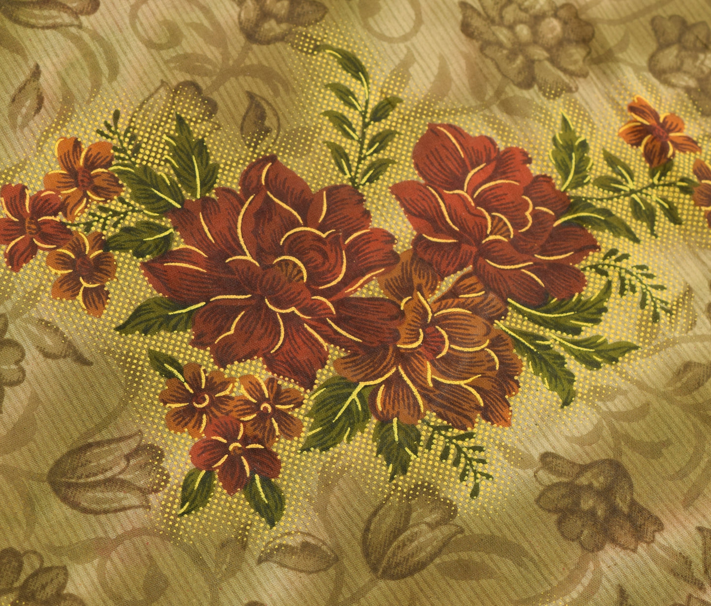 Sushila Vintage Green Floral Indian Saree 100% Pure Cotton Printed Craft Fabric