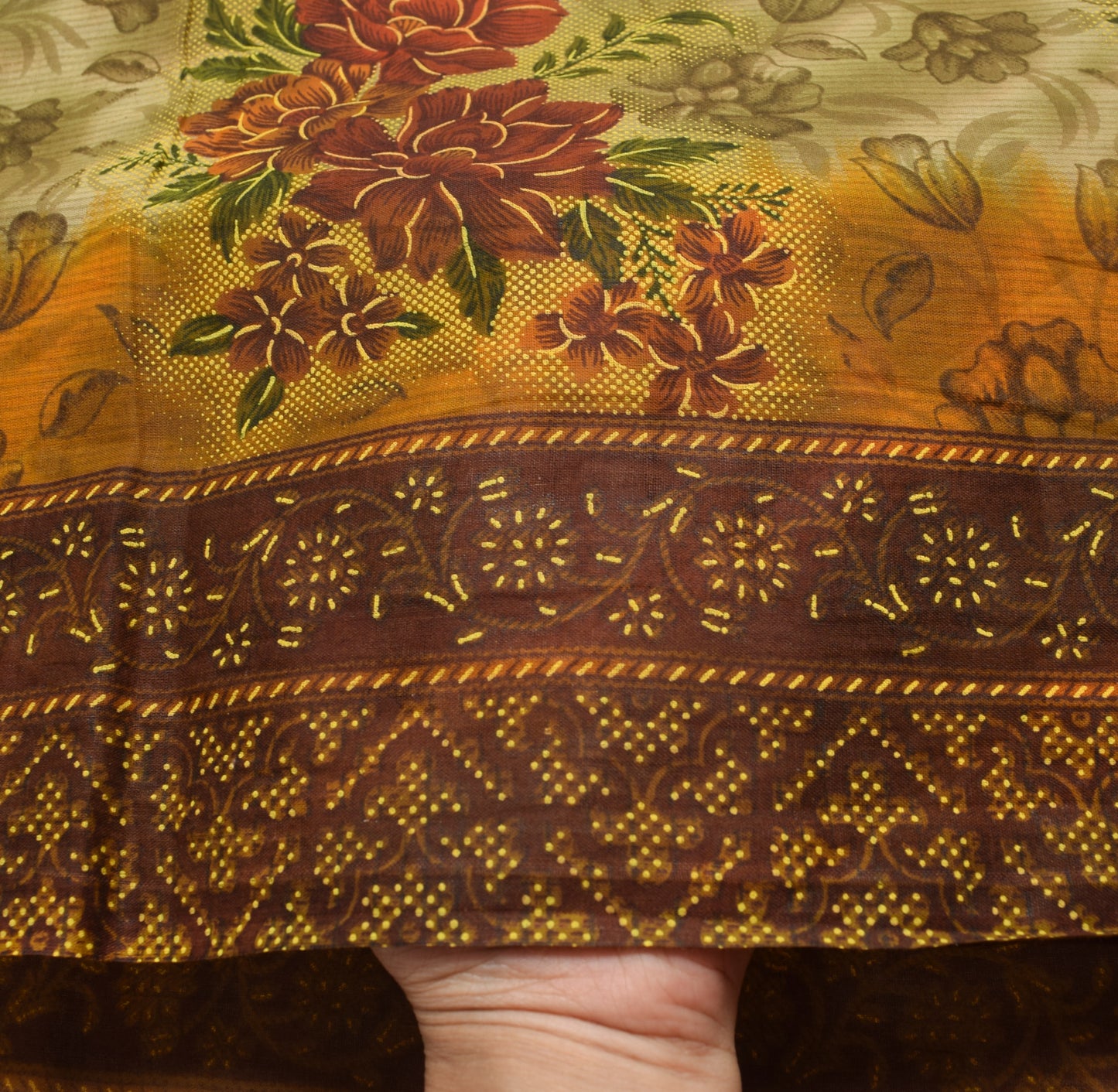 Sushila Vintage Green Floral Indian Saree 100% Pure Cotton Printed Craft Fabric