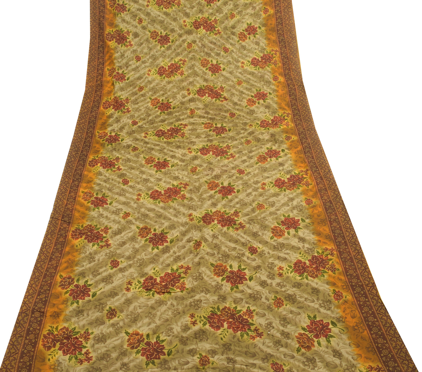 Sushila Vintage Green Floral Indian Saree 100% Pure Cotton Printed Craft Fabric