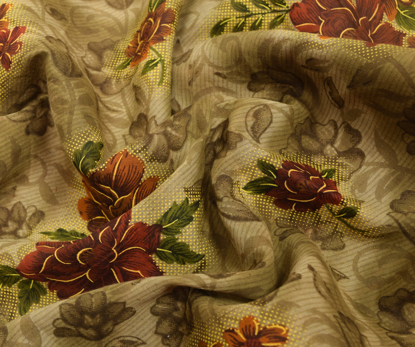 Sushila Vintage Green Floral Indian Saree 100% Pure Cotton Printed Craft Fabric