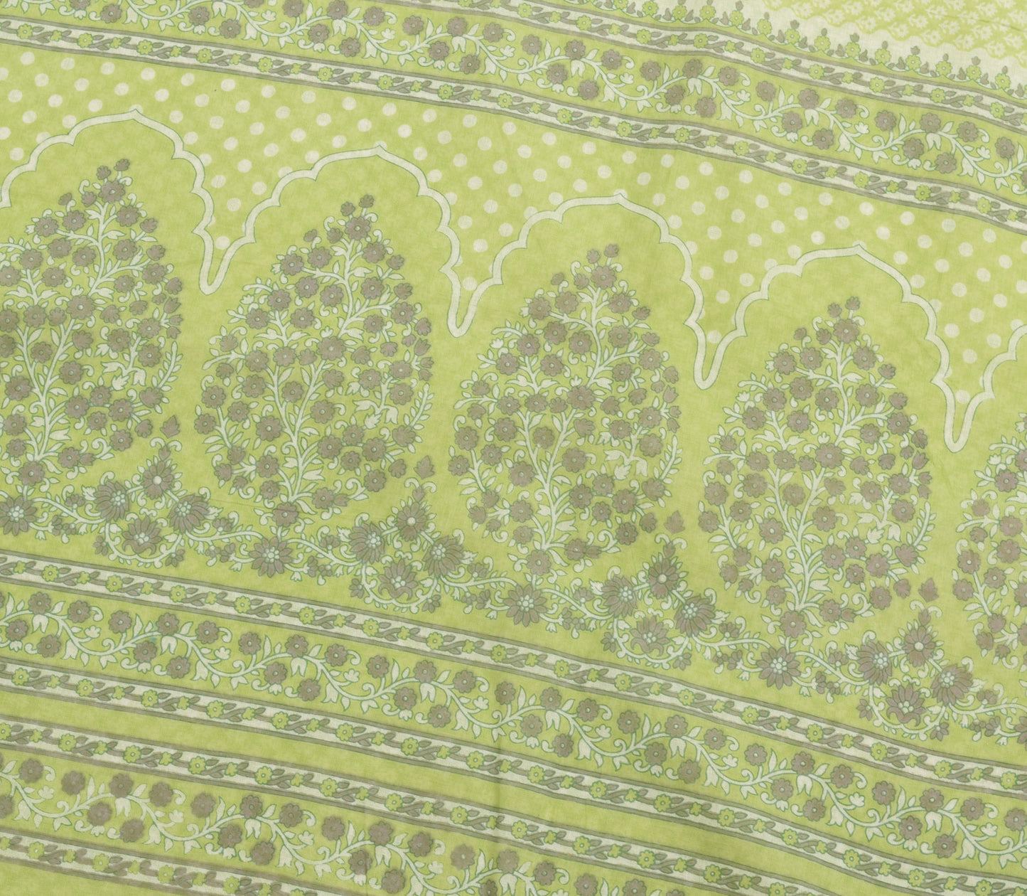 Sushila Vintage Indian Saree 100% Pure Cotton Green Floral Printed Craft Fabric