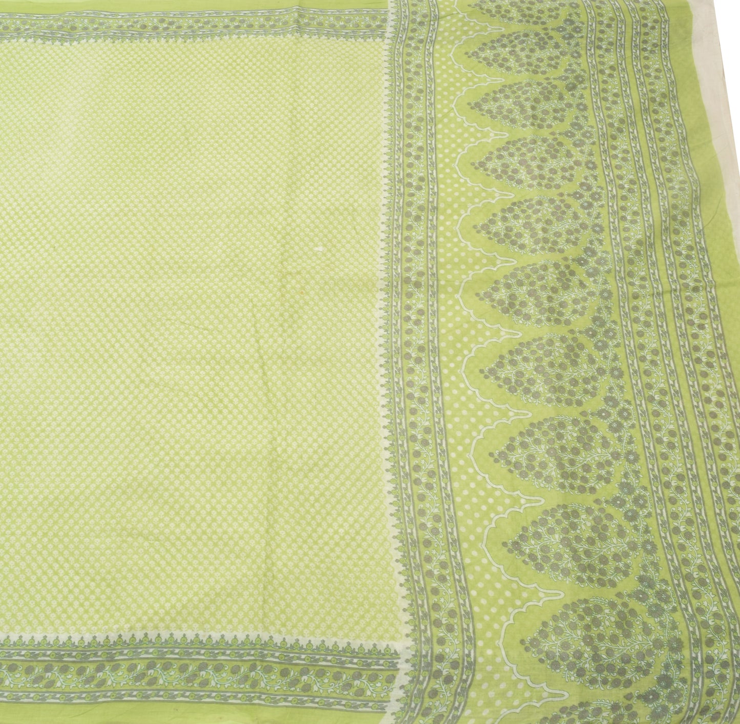 Sushila Vintage Indian Saree 100% Pure Cotton Green Floral Printed Craft Fabric