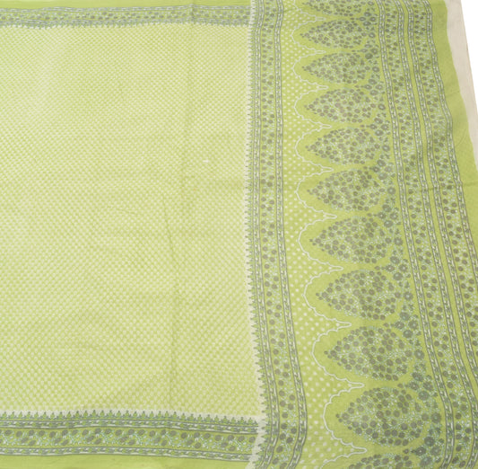 Sushila Vintage Indian Saree 100% Pure Cotton Green Floral Printed Craft Fabric