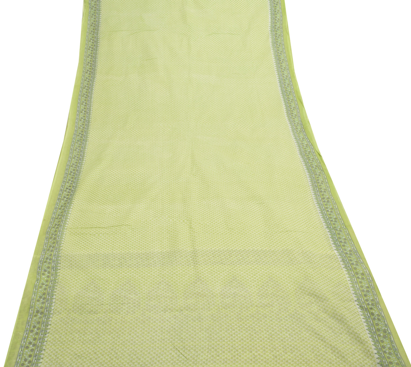 Sushila Vintage Indian Saree 100% Pure Cotton Green Floral Printed Craft Fabric