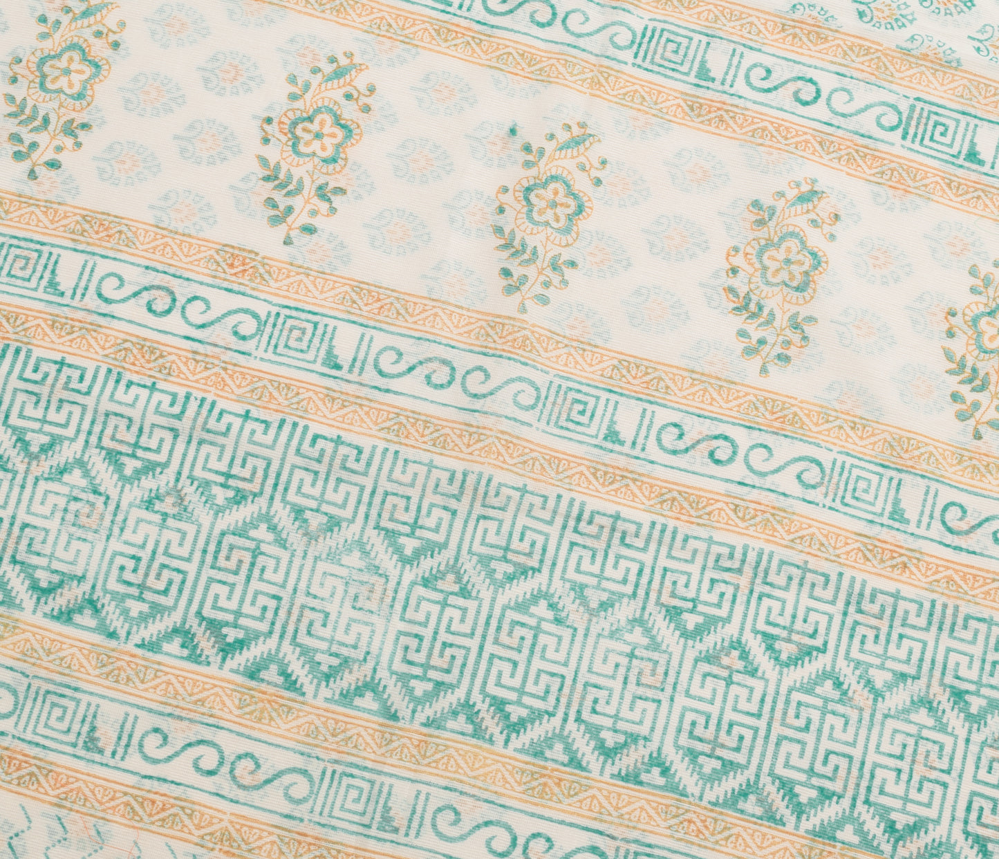 Sushila Vintage White Floral Saree Blend Cotton Hand Block Printed Craft Fabric