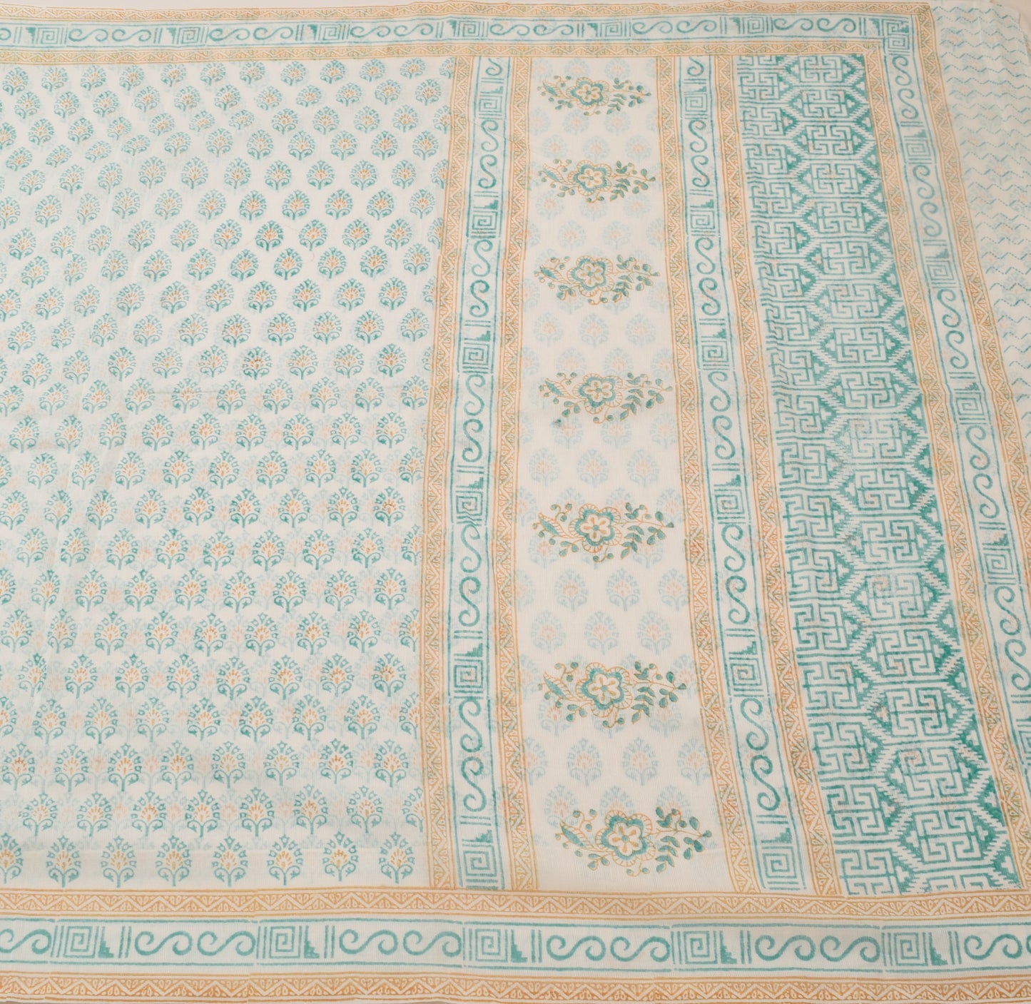 Sushila Vintage White Floral Saree Blend Cotton Hand Block Printed Craft Fabric