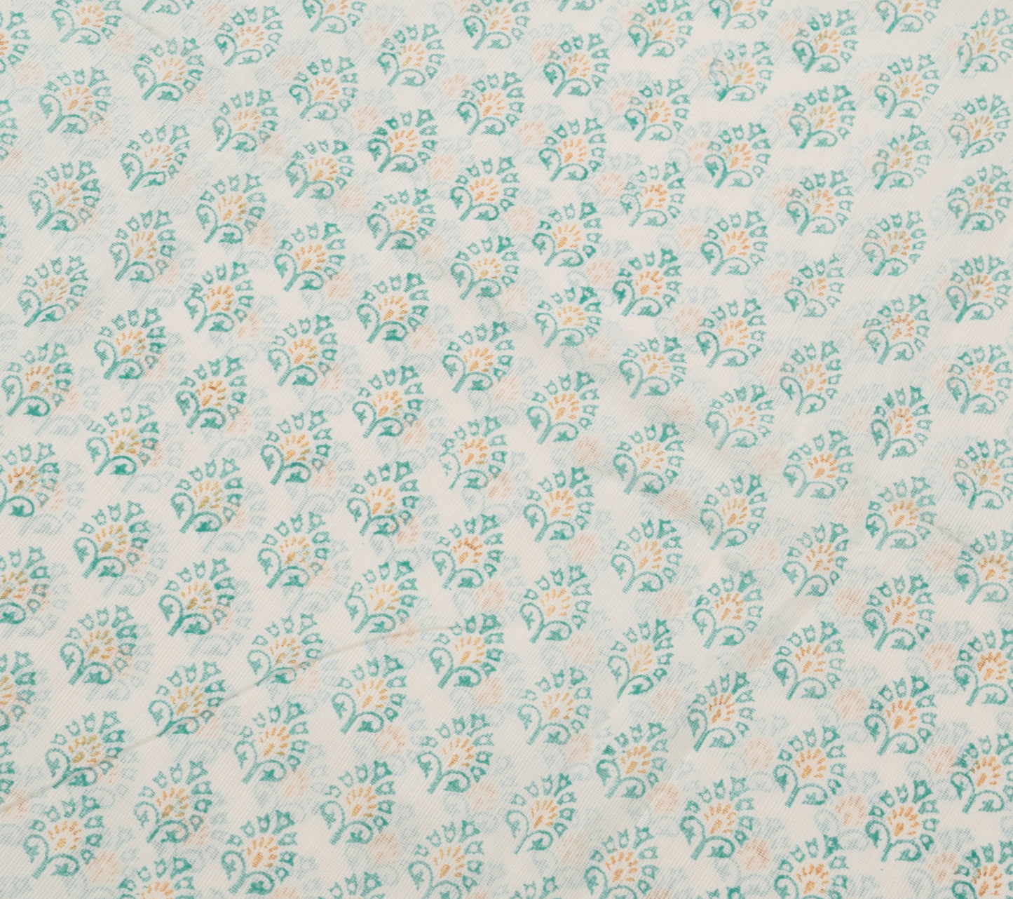 Sushila Vintage White Floral Saree Blend Cotton Hand Block Printed Craft Fabric