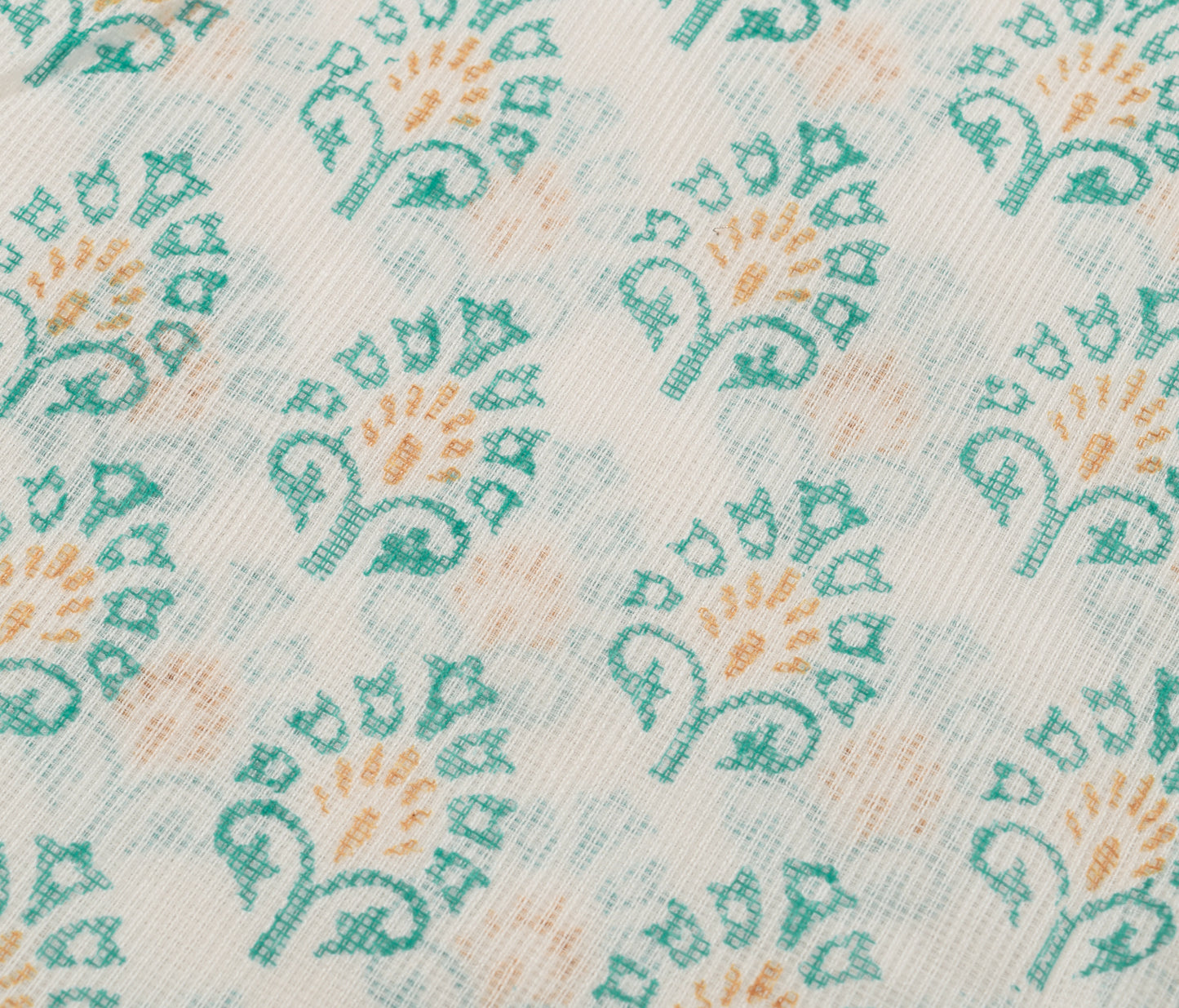 Sushila Vintage White Floral Saree Blend Cotton Hand Block Printed Craft Fabric