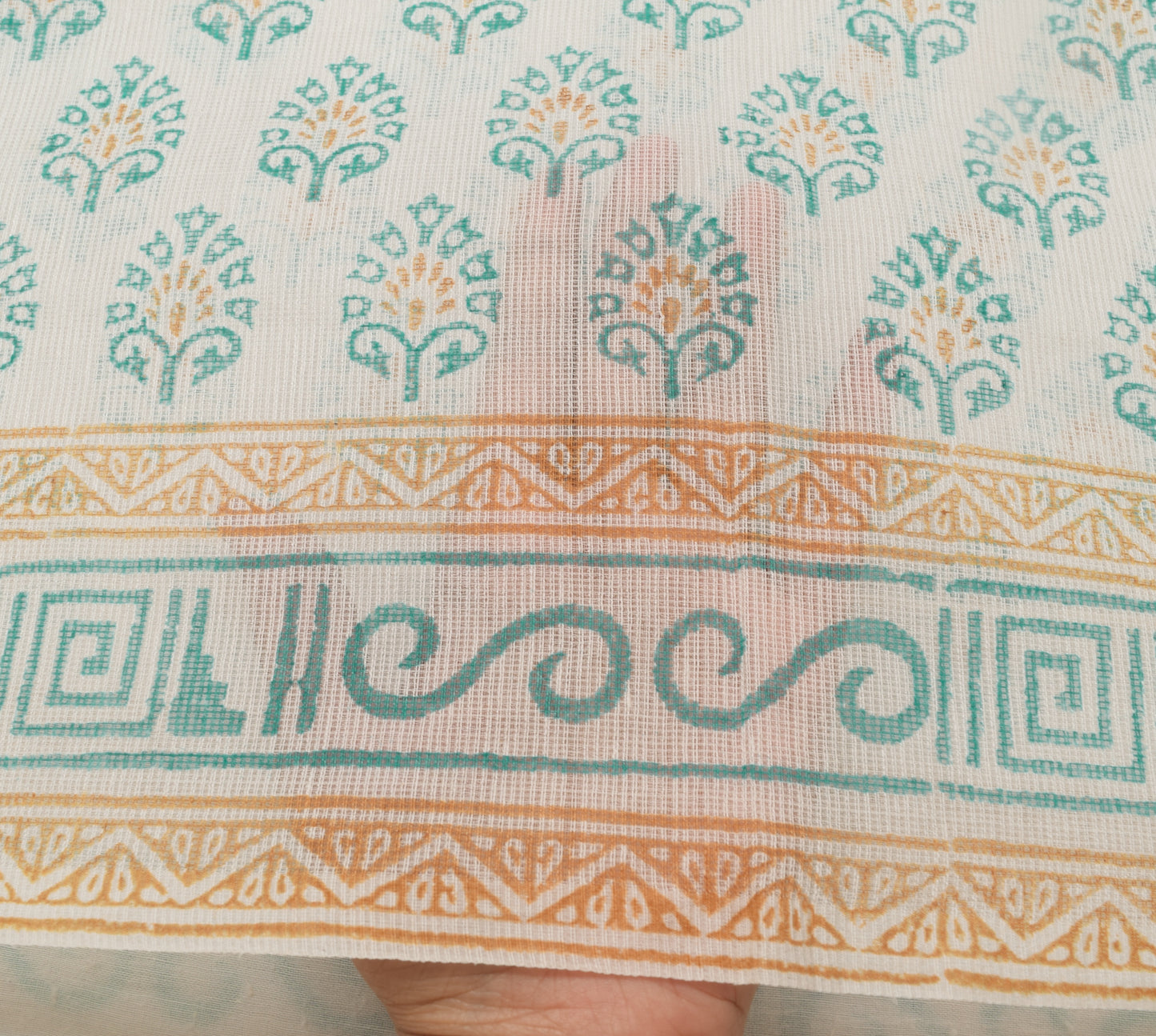 Sushila Vintage White Floral Saree Blend Cotton Hand Block Printed Craft Fabric